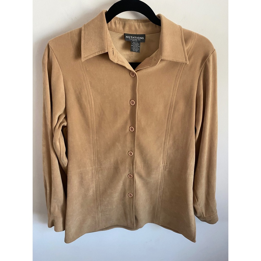 Notations Tan Faux Suede Button Down Shirt Petite PS Camel Shacket 2297600